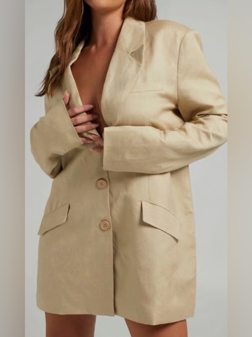 Lioness Tanis  Beige Relaxed Tailored Blazer